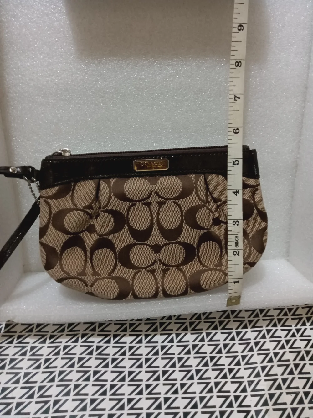 Coach Brown Signature Canvas Wristlet with Dark Trim